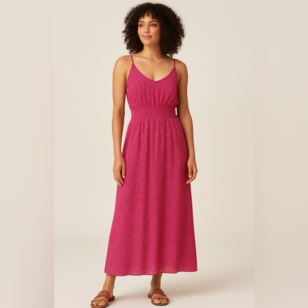 NSR Hot Pink Strappy Metallic Maxi Dress